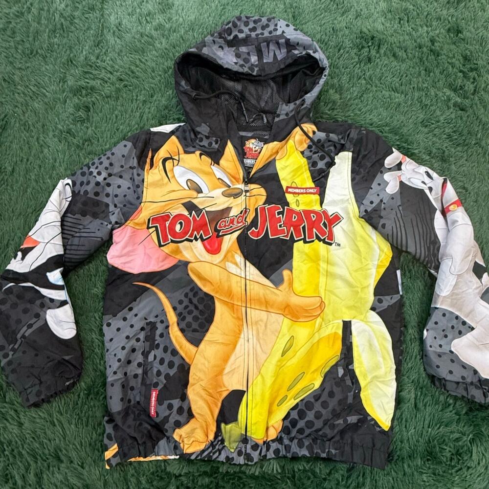 Members Only Tom & Jerry Full Zip Hooded Lightweight Jacket Adult Medium